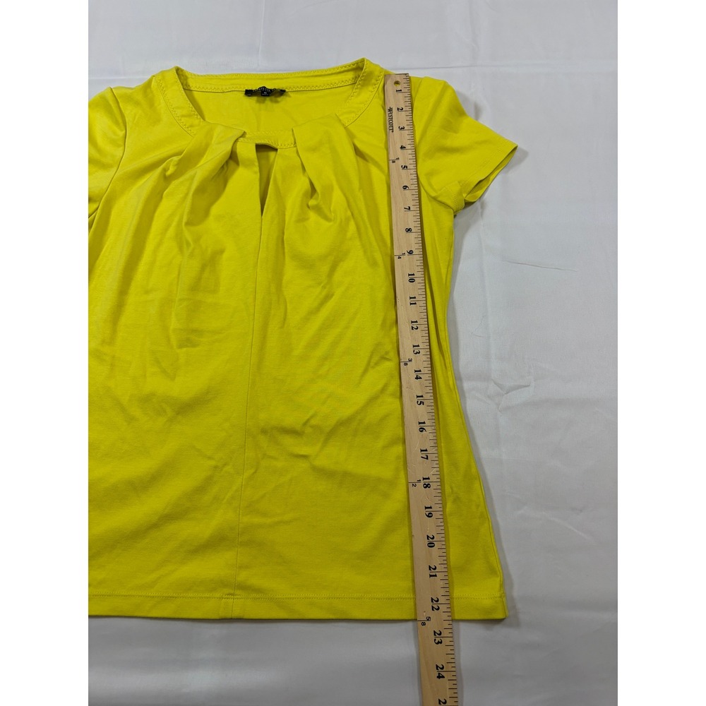 Lafayette 148 New York Womens Chartreuse Yellow Pleated Keyhole Top Size Medium - Picture 8 of 9